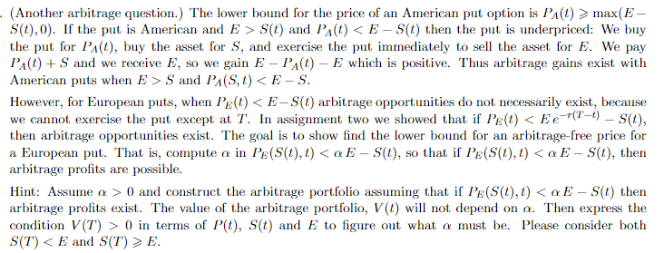  - (Another arbitrage question.) The lower bound for the price of