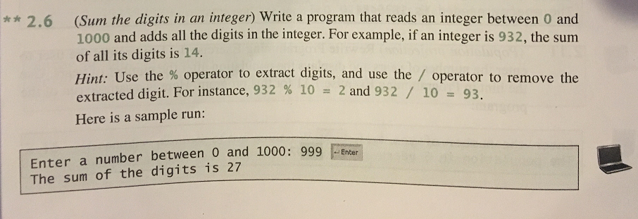 c++ 2.6 (Sum the digits in an integer) Write a program that