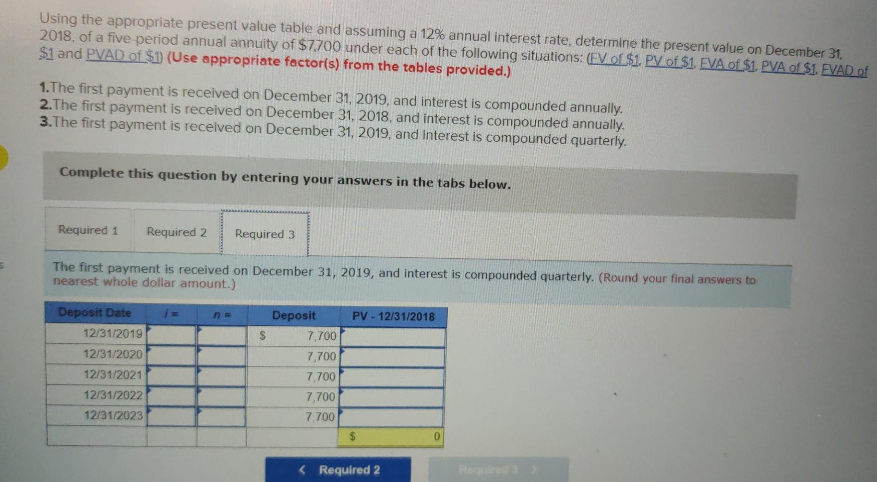 five-period annual annuity of $7700 under each of the following situations: (FV