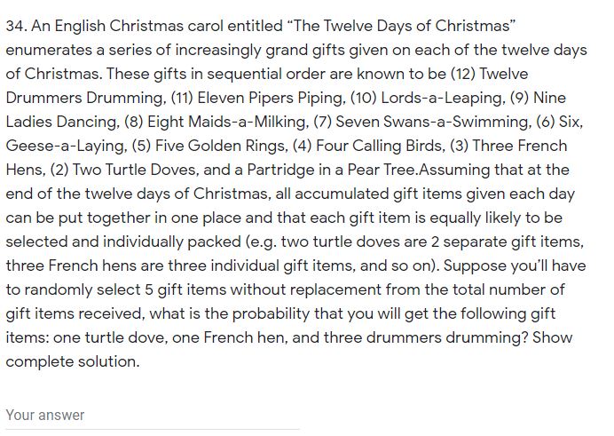 Answer in complete solution with sentence form conclusion 34. An English Christmas