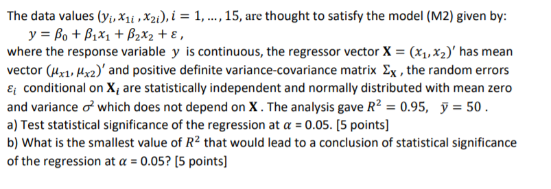 Linear regression question The data values (yi, x\"- , x21), = 1.15,are