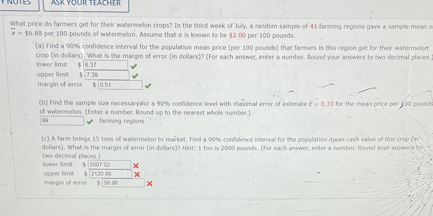  Y NOTES ASK YOUR TEACHER What price do farmers get for