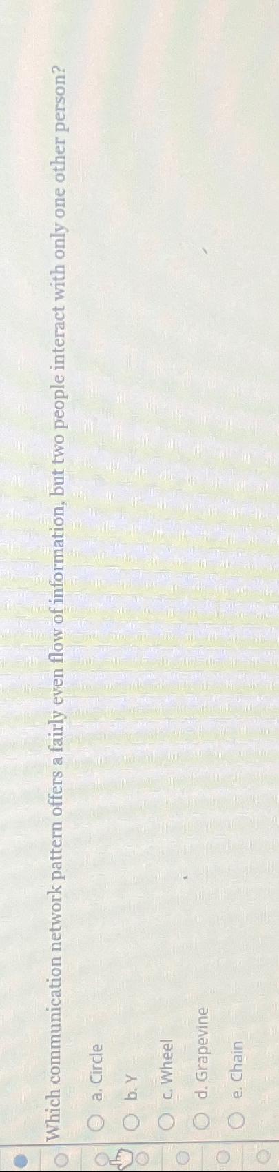  Which communication network pattern offers a fairly even flow of information,