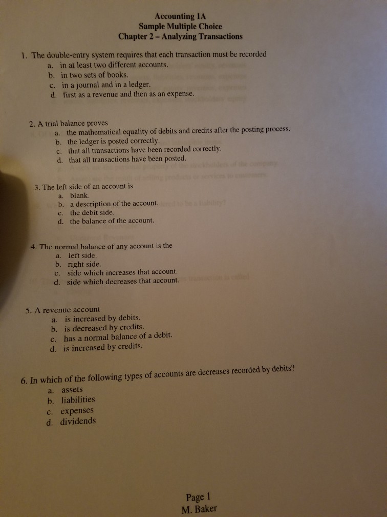 Accounting IA Sample Multiple Choice Chapter 2- Analyzing Transactions 1. The
