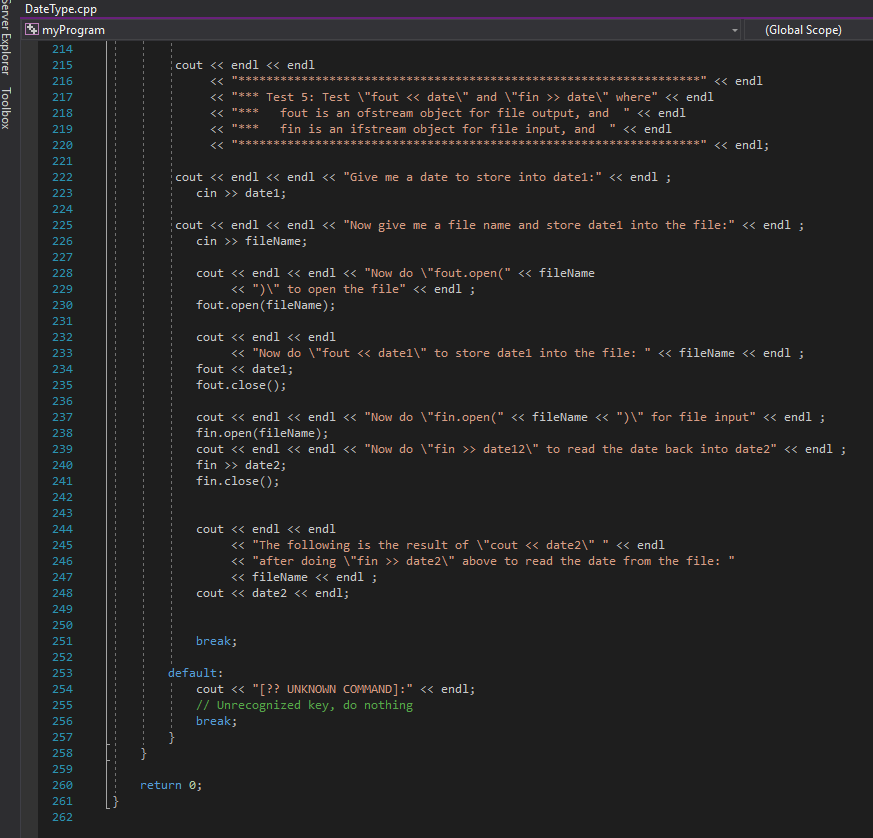 implementation of the enhanced DateType class, and DateTest.cpp, which contains the main