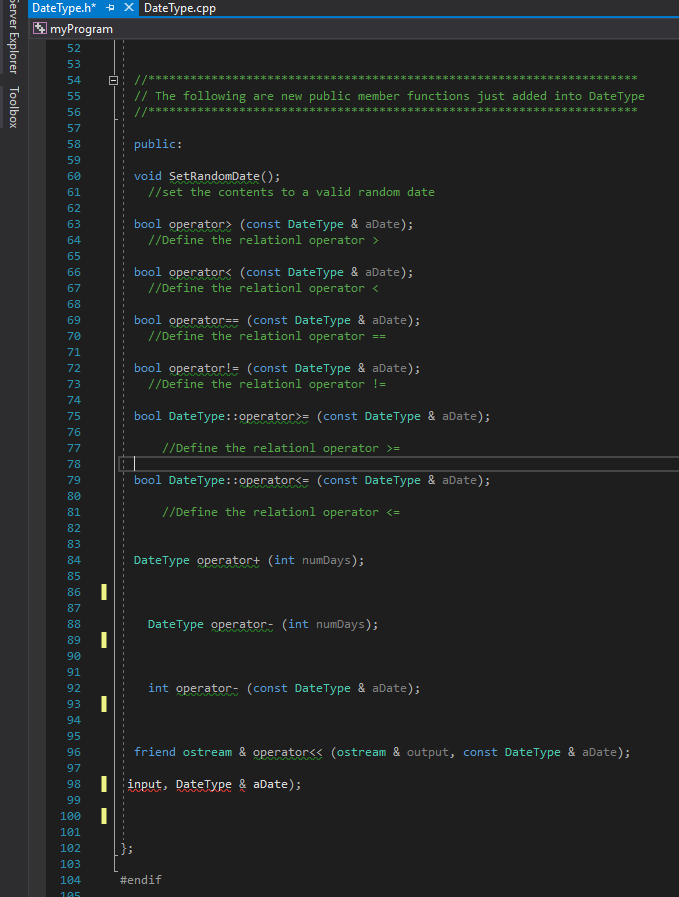 DateTest.cpp DateType.cpp rogram (Global Scope) #include #include #include "DateTy 4. int main()