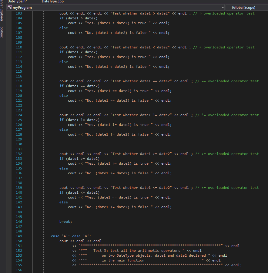 char fileName [50]; //Two DateType objects for testing //for file output //for