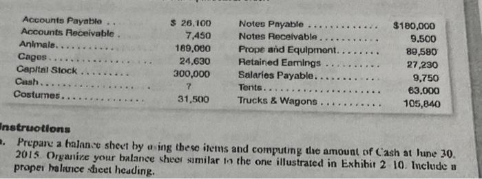 nstrteotlons Prepare a halance sheet by a ing these items and