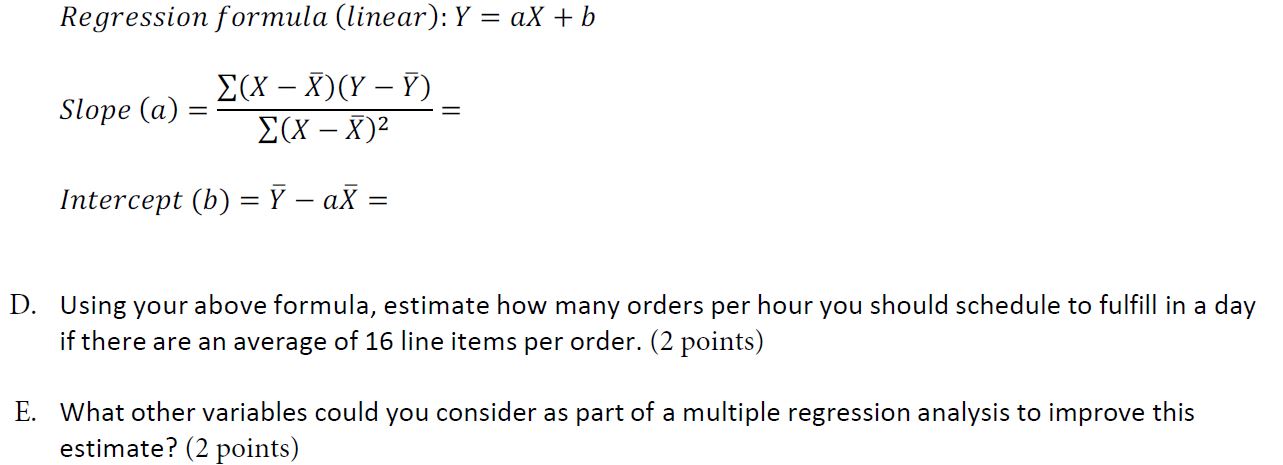 formulas. C. Using linear regression as a prediction tool, determine a formula