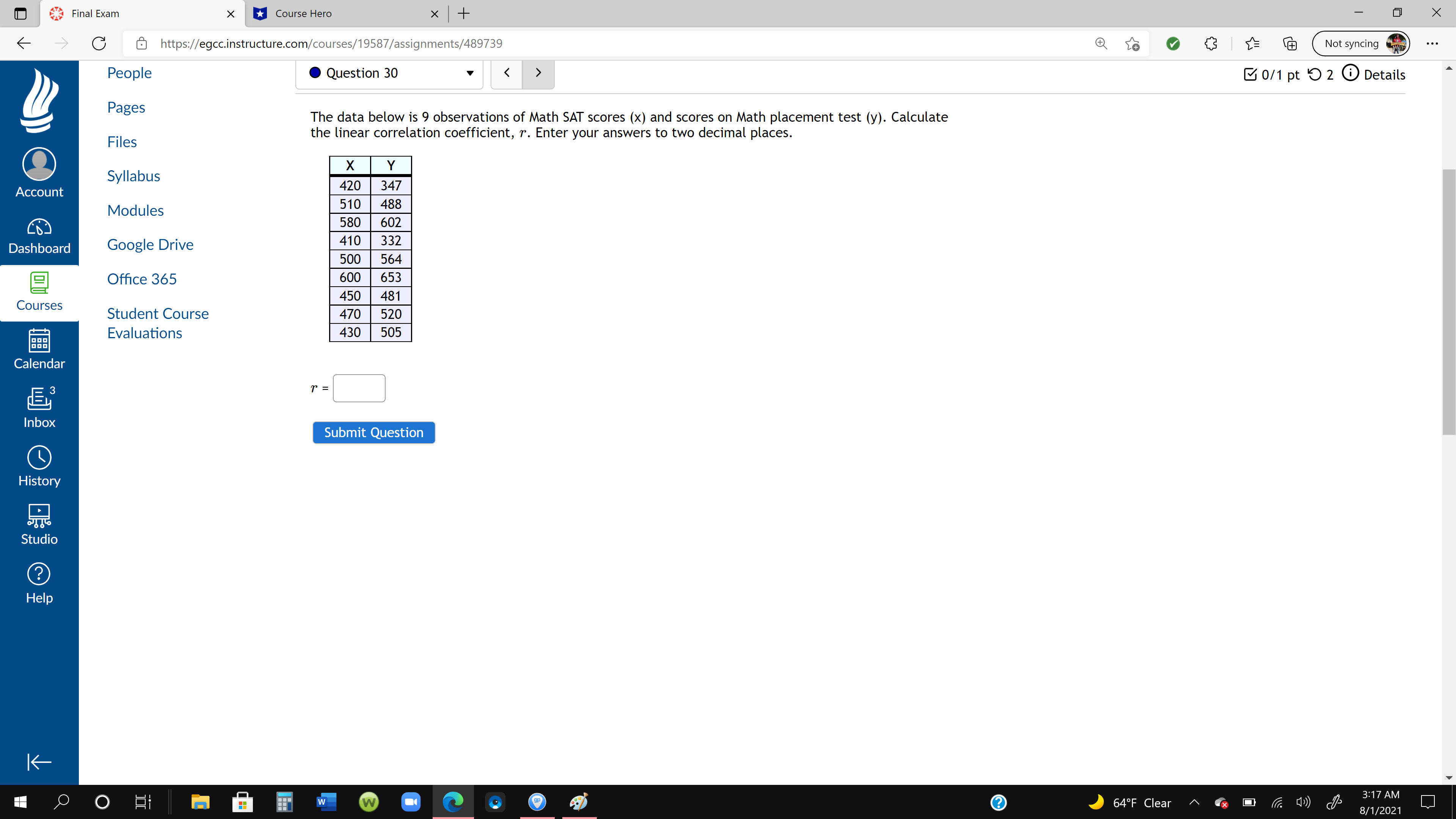 X Final Exam X Course Hero * + Not syncing ..