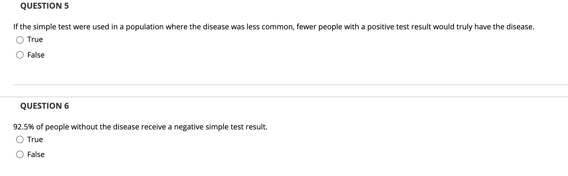 performance ofa simple screening test (I'll call it 'the simple test') to