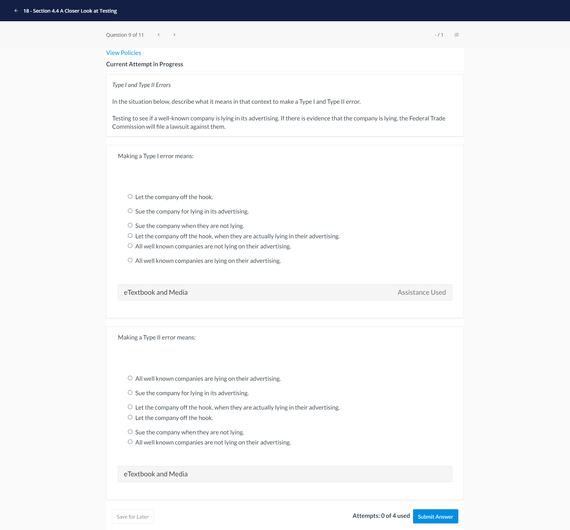 answer all please 18 - Section 4.4 A Closer Look at Testing