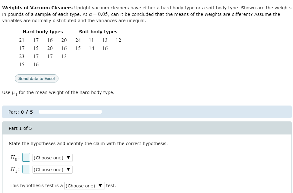 Please also include critical value and computed test value Weights uf Vacuum