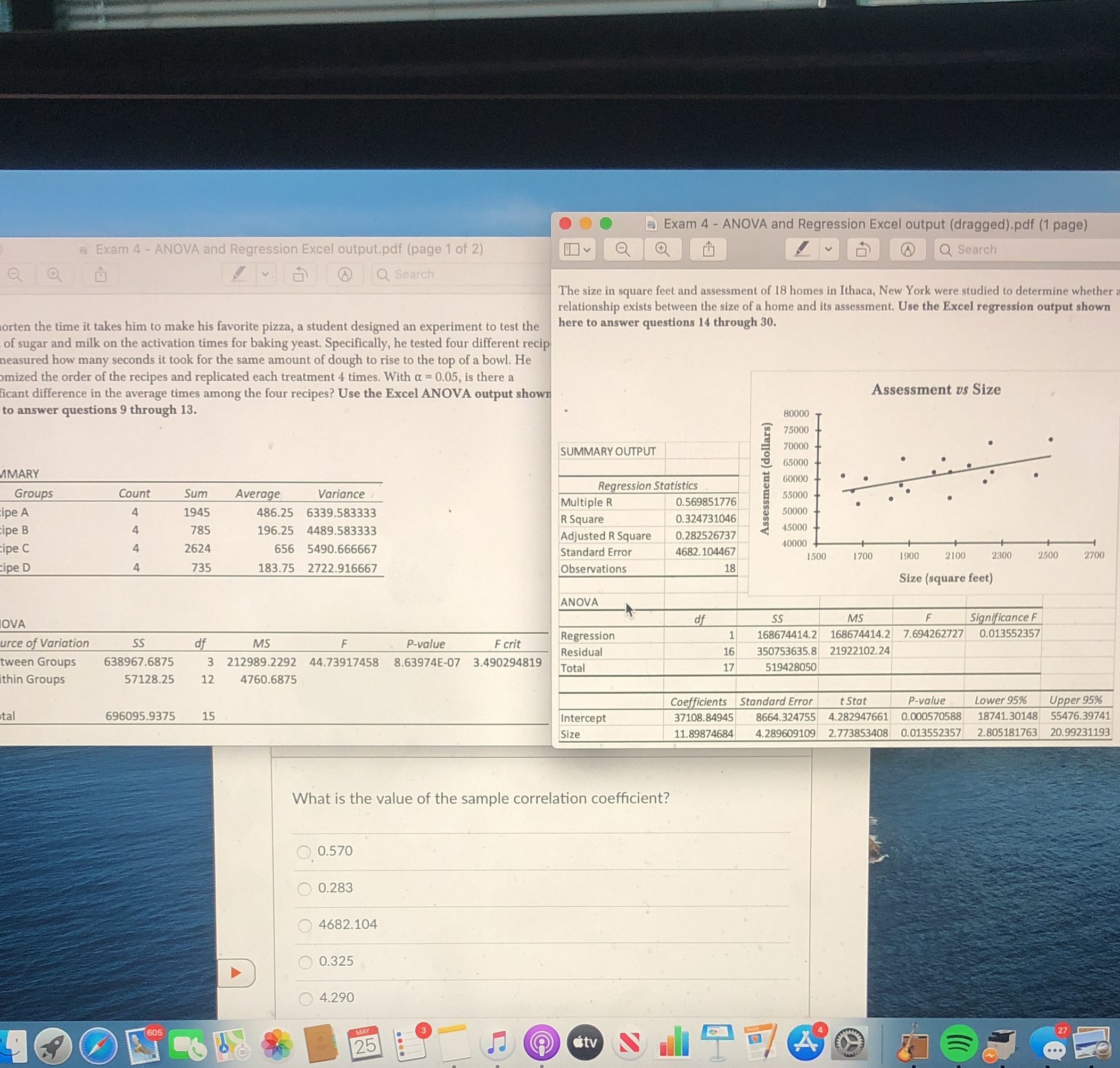 Top two pictures help solve ... Exam 4 - ANOVA and Regression