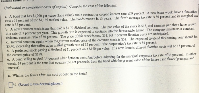  A bond that has $1,000 par value (face value) and a