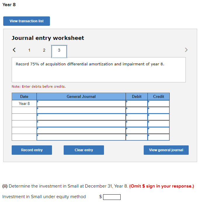 method to account for its investment in Small and reported the following