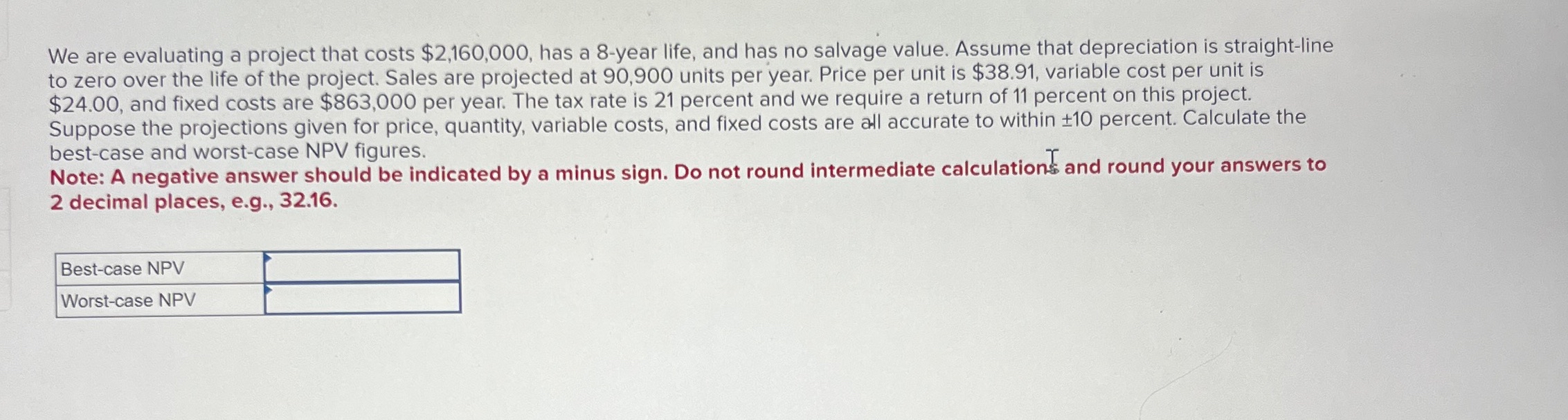  We are evaluating a project that costs $2,160,000, has a 8-year