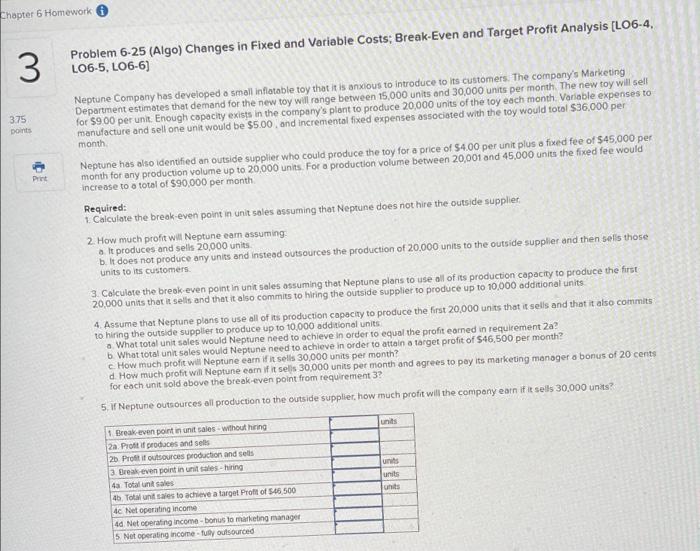  Chapter 6 Homework 3 Problem 6-25 (Algo) Changes in Fixed and