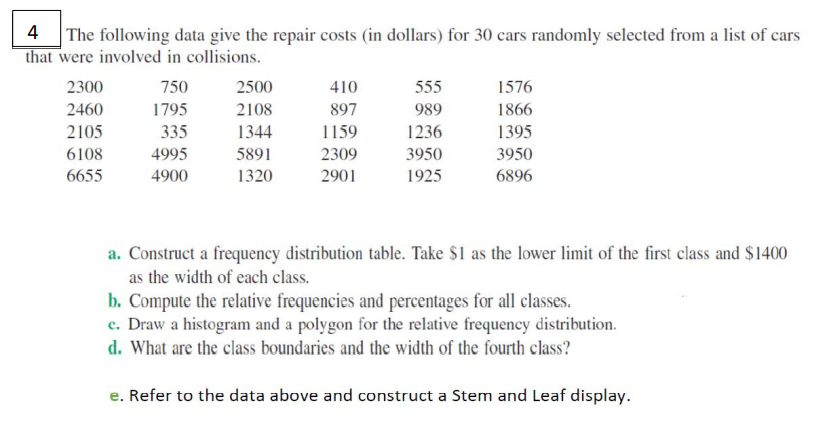 4.Solve this math with all deities E The following data give the