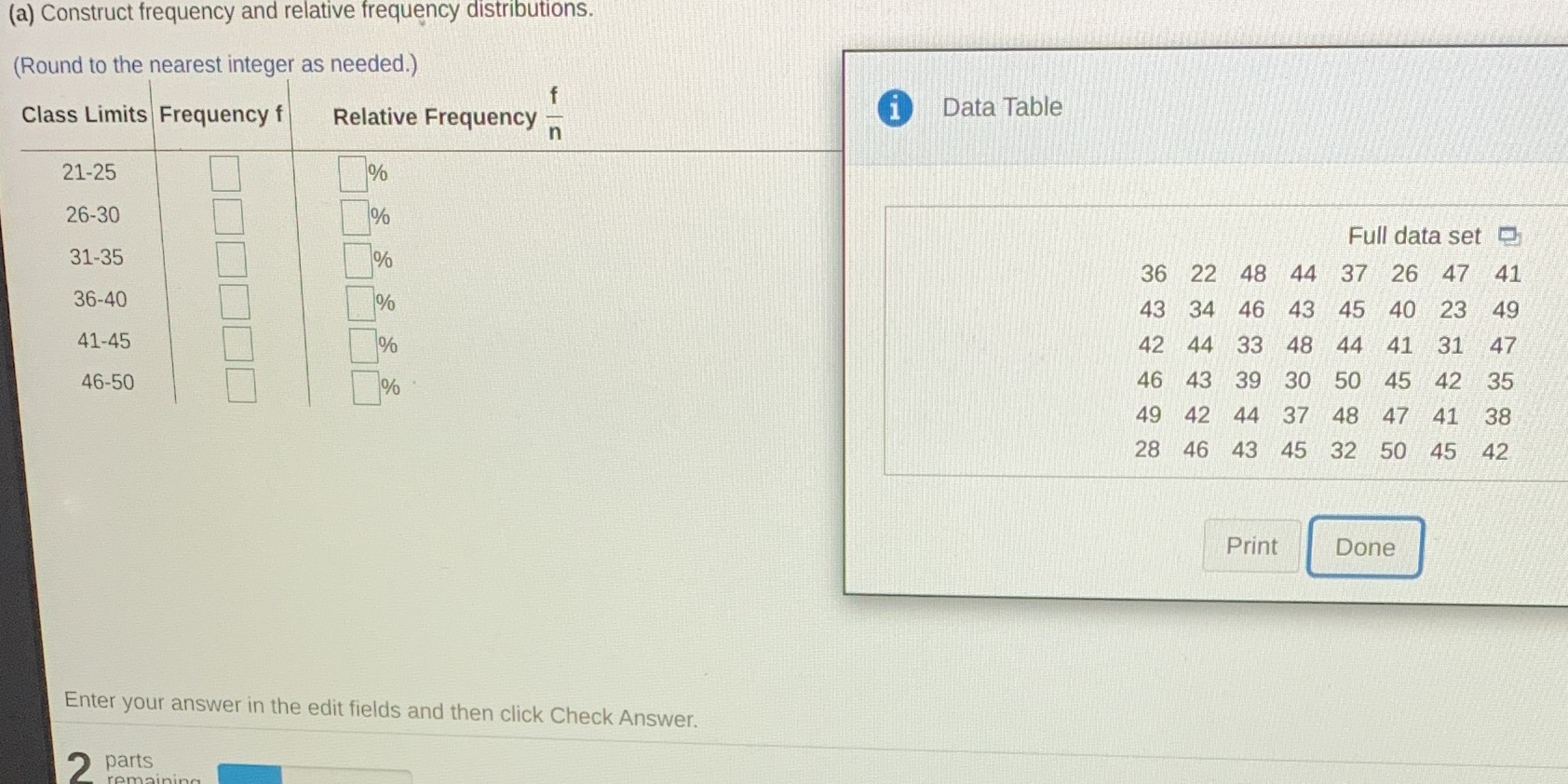  (a) Construct frequency and relative frequency distributions. (Round to the nearest