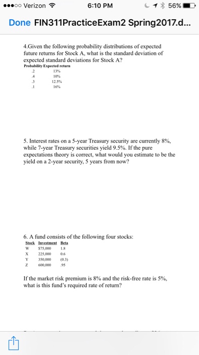  Given the following probability distributions of expected future returns for Stock