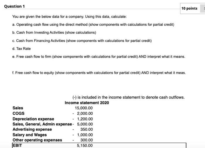  Question 1 10 points You are given the below data for