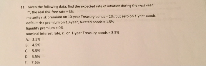  Given the following data, find the expected rate of inflation during
