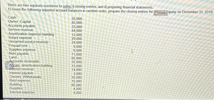  There are two separate questions to solve; i) closing entries, and