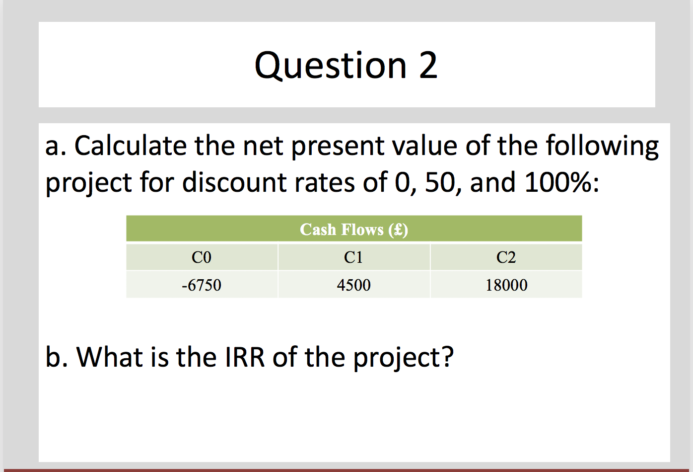 Question 2 a. Calculate the net present value of the following