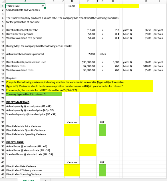 Need in Cell format GH ! Name 1 Tracey Excel 2