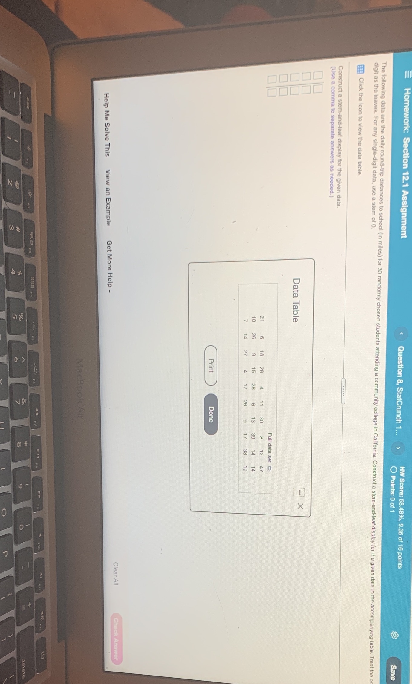  Homework: Section 12.1 Assignment Question 8, StatCrunch 1... HW Score: 58.48%,