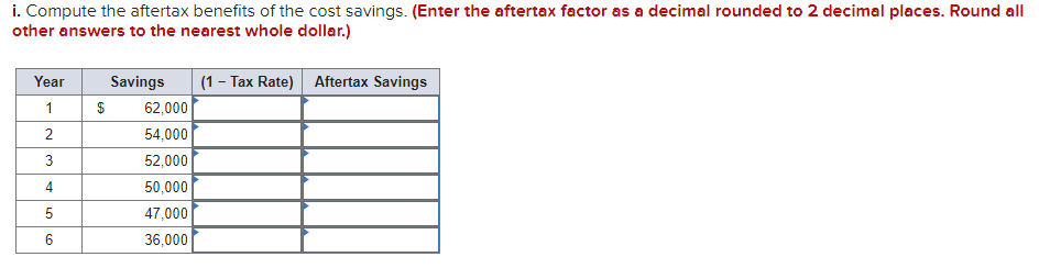 added cost savings for the next six years. Use Table 12-12. Use
