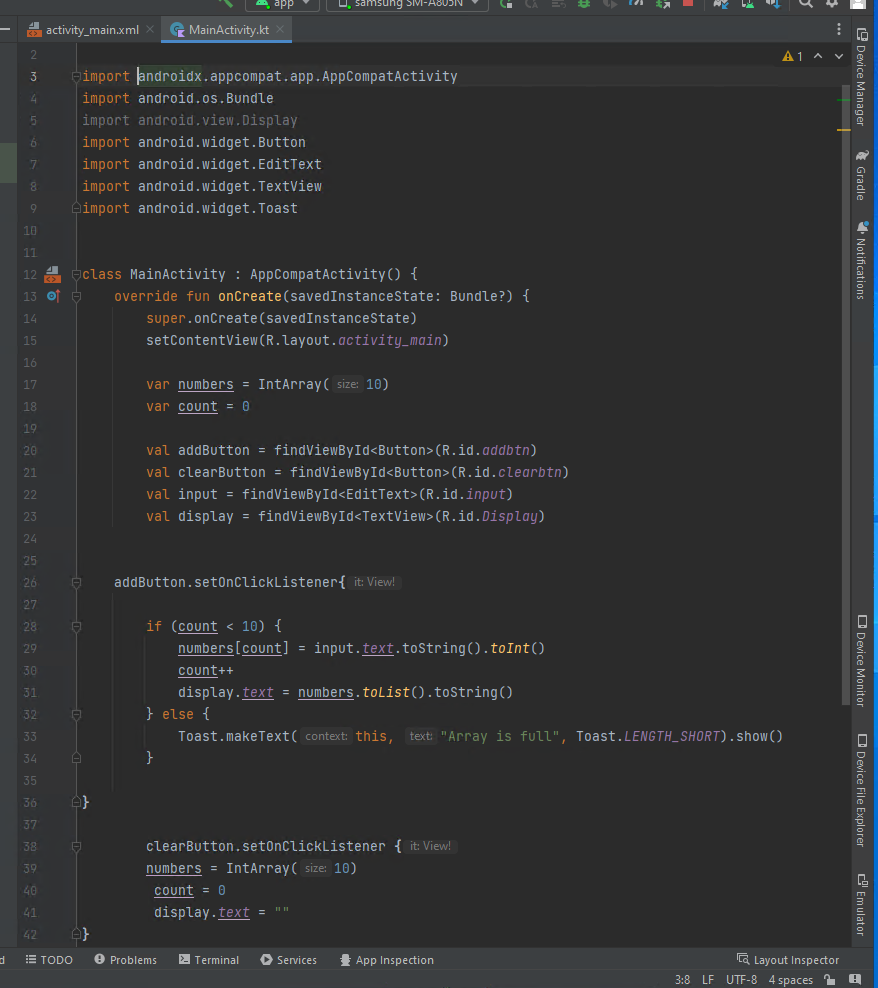 Using Kotlin on android studio need to add a piece of
