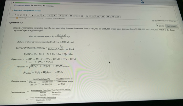  Remaining Time: 54 minutes, 37 seconds Question Completion Status: 1 13