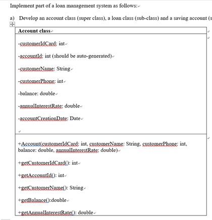  Java Programming Implement part of a loan management system as follows: