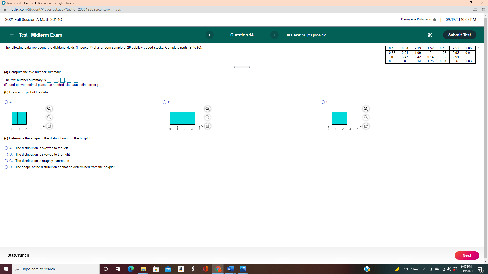  Take a Test - Daunyelle Robinson - Google Chrome - X