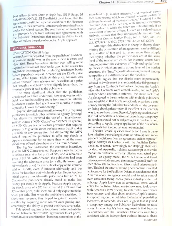 Apple's conduct a violation of the Antitrust laws? If so, why?; 2