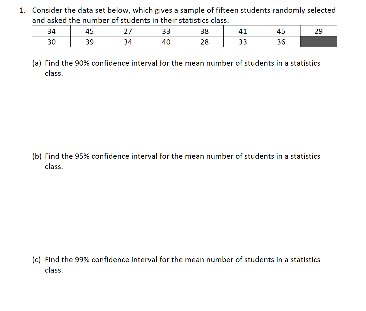 Please help me on this 1. Consider the data set below,