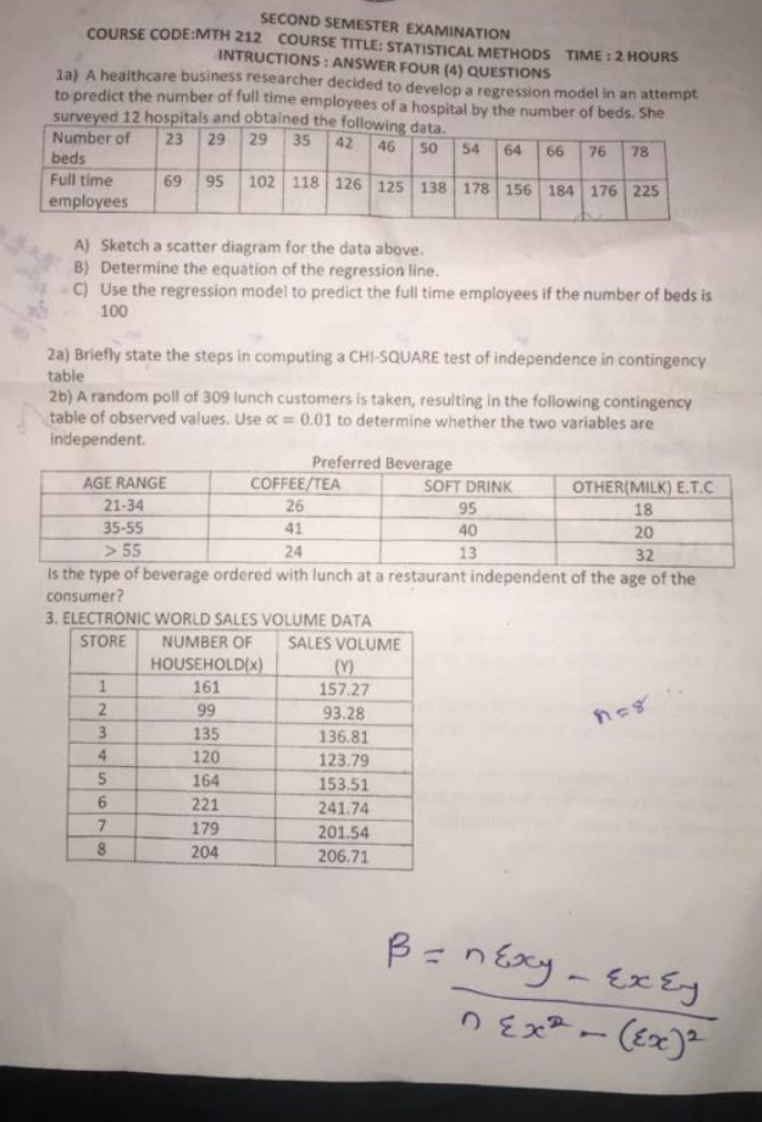 Please kindly help in solving this SECOND SEMESTER EXAMINATION COURSE CODE:MTH 212