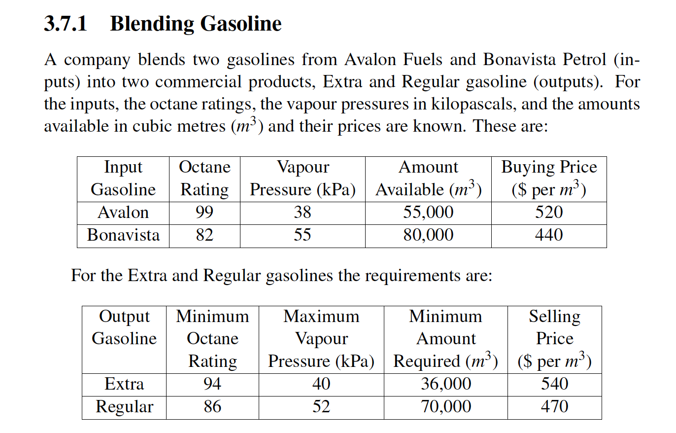  1. Make an algebraic model for this problem, where the variables