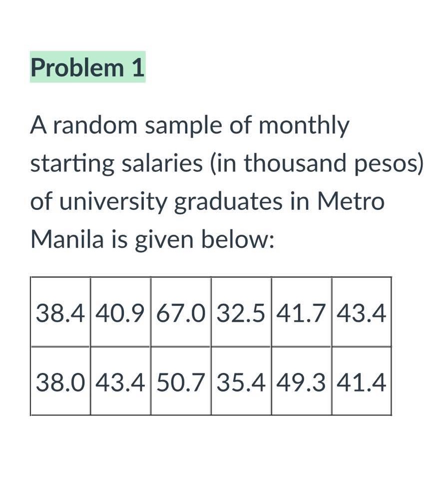 Please show all the necessary solutions.I. Problem 1 A random sample of