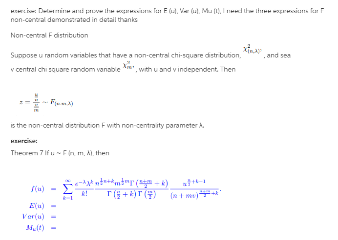 exercise: Determine and prove the expressions for E (u), Var (u),