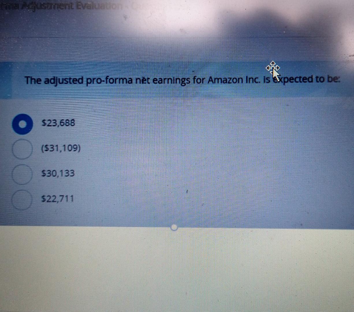 mestnent Evaluation The adjusted pro-forma net earnings for Amazon Inc. is
