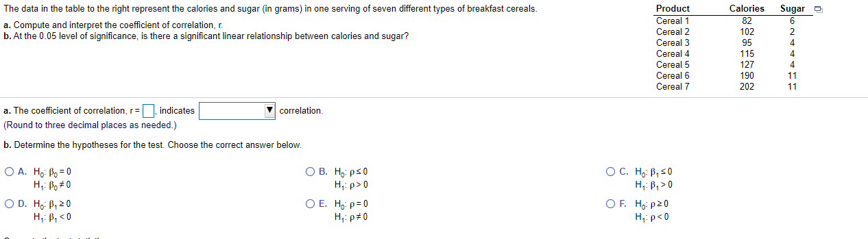 ............ The data in the table to the right represent the calories