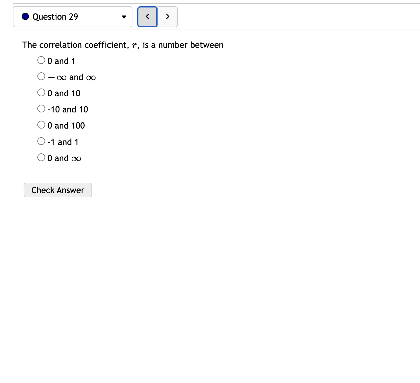  0 Question 29 v > The correlation coefficient, 'r, is a