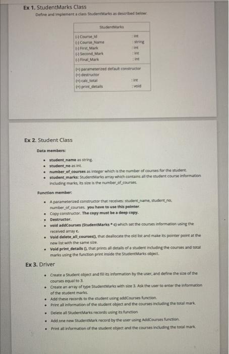 c++ code Ex 1. StudentMarks Class Define and implentent a cues TtudertMarks