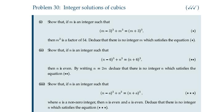Step by step solutions. Problem 30: Integer solutions of cubics ( vVV