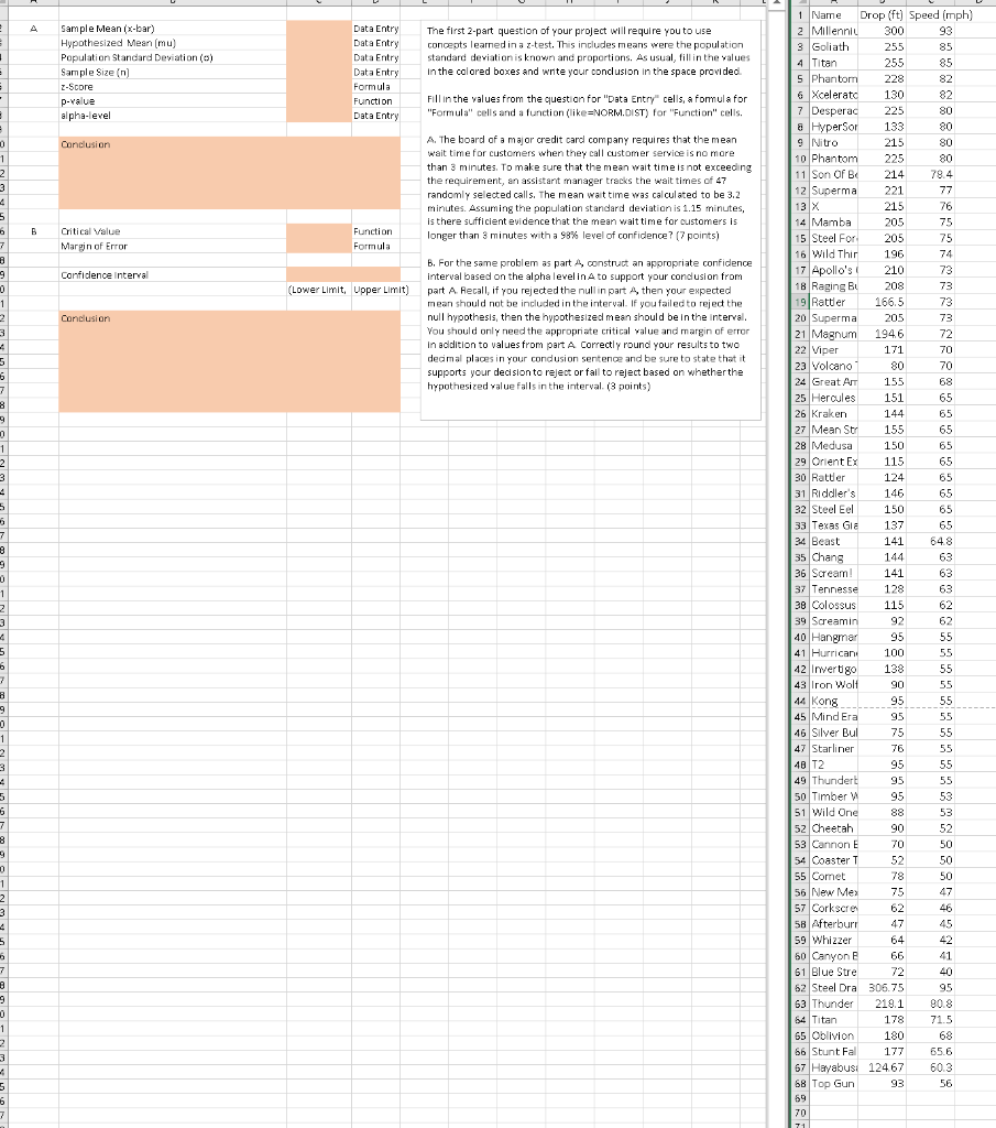  1 Name Drop (ft) Speed (mph) Sample Mean (x-bar) Data Entry