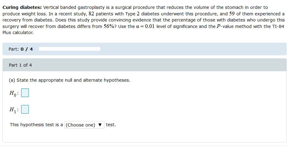 Please explain. Also, how do I get P? Curing diabetes: Vertical banded