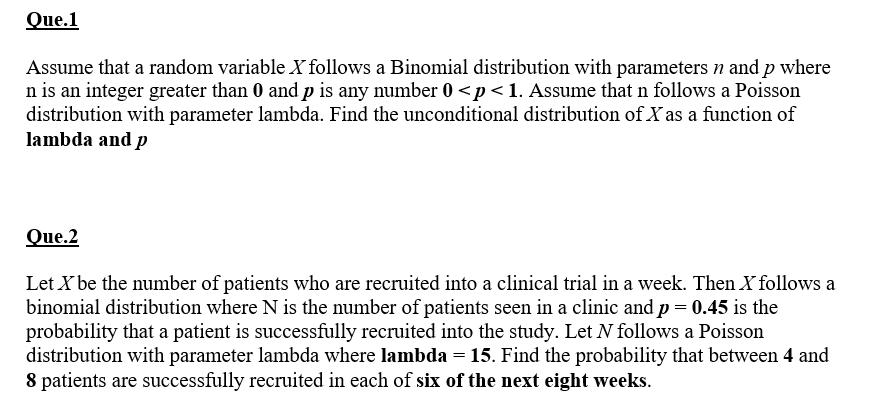 ueJ Assume that a random variable X follows a Binomial distribution